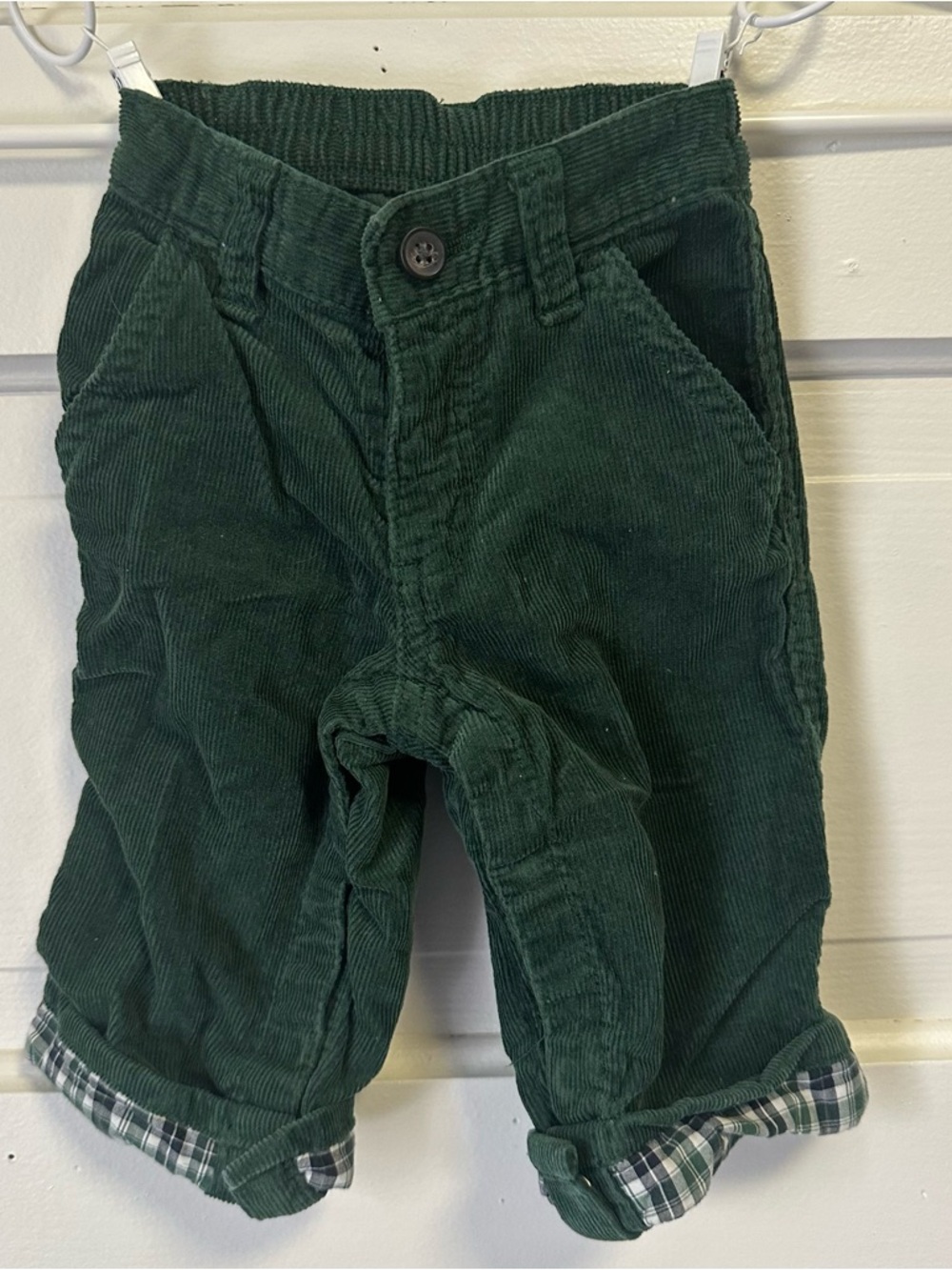 Gymboree Dark Green Corduroy Baby Pants with Plaid Cuffs Size 3-6 months